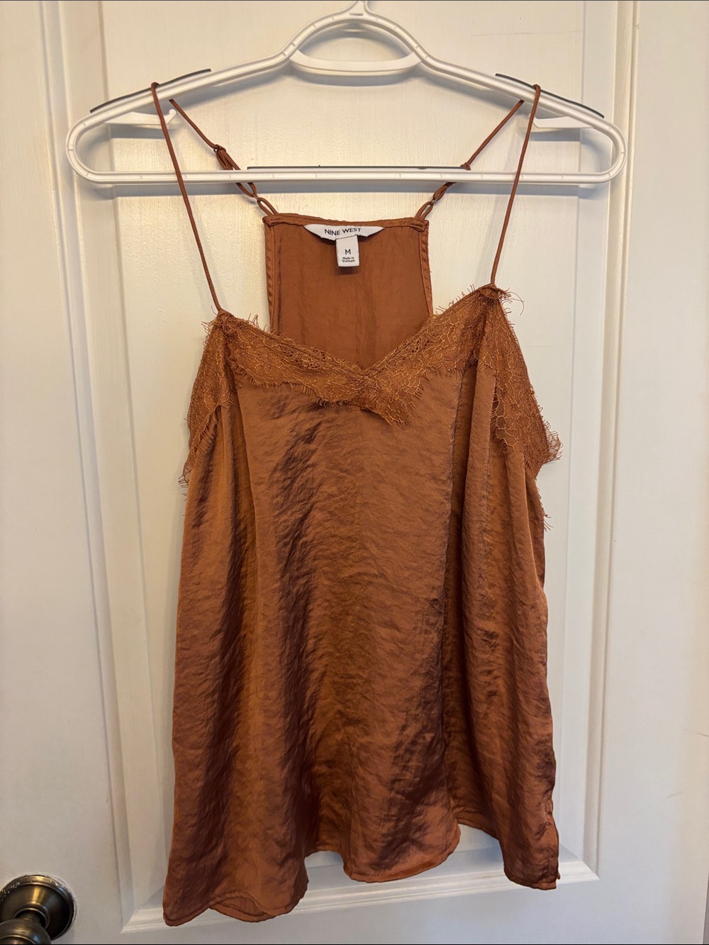 Nine West Rust-Brown Satin Lace-Trim Cami M